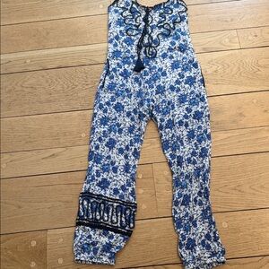 Blue and White Floral Jumpsuit for the beach